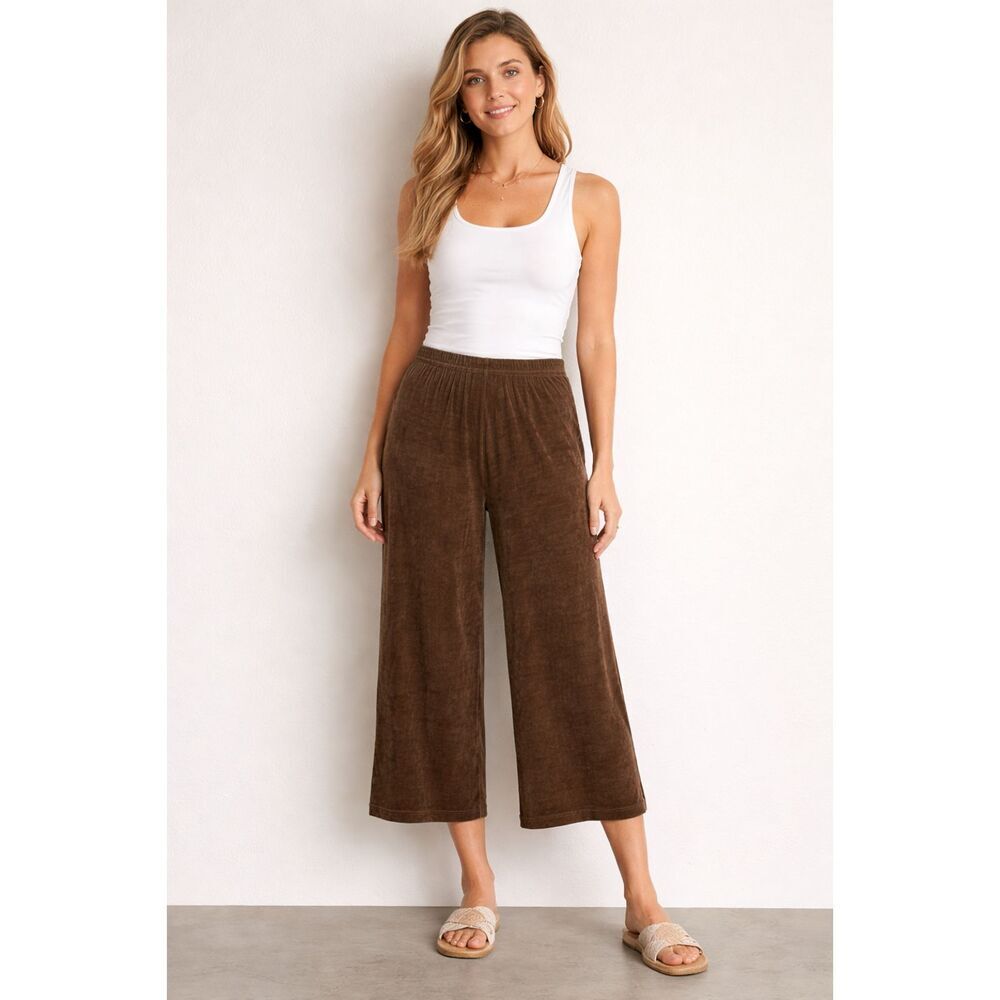 FLAX Women Size M Slinky Wide Leg Ankle Cropped Pull On Pants Casaul Minimalist